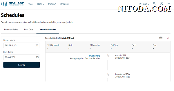 Tìm lịch tàu Sealand (Sealand schedule)