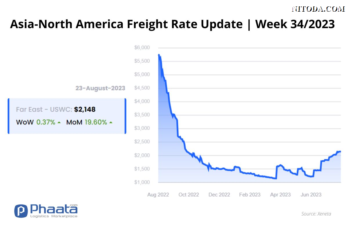 Giá cước vận chuyển Châu Á-Bắc Mỹ | Tuần 34/2023