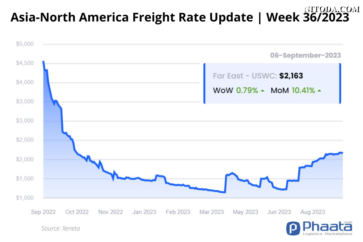 Giá cước vận chuyển Châu Á-Bắc Mỹ | Tuần 36/2023