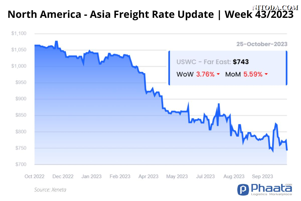 Giá cước vận chuyển Bắc Mỹ -Châu Á | Tuần 43/2023